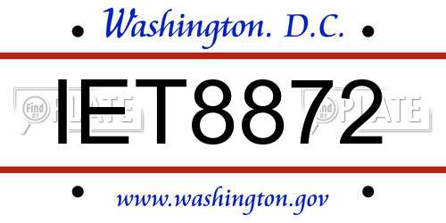 IET8872 District Of Columbia License Plate