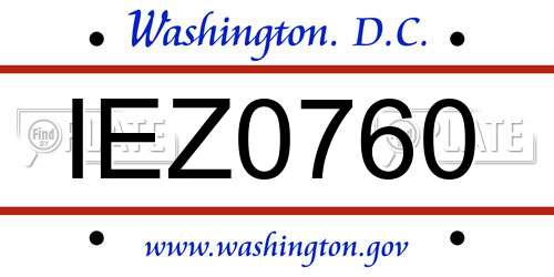 IEZ0760 District Of Columbia License Plate