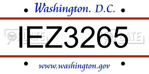 IEZ3265 District Of Columbia License Plate