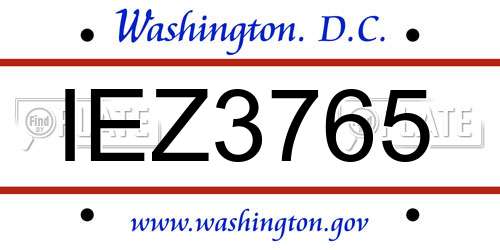 IEZ3765 District Of Columbia License Plate