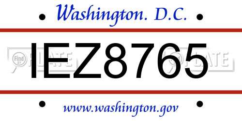 IEZ8765 District Of Columbia License Plate