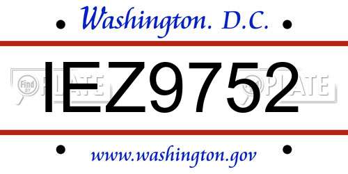 IEZ9752 District Of Columbia License Plate