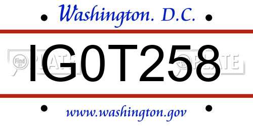 IG0T258 District Of Columbia License Plate