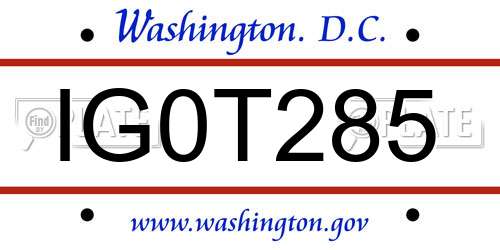 IG0T285 District Of Columbia License Plate