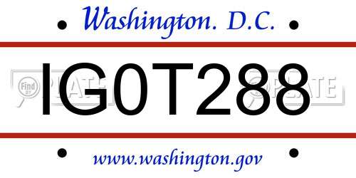 IG0T288 District Of Columbia License Plate