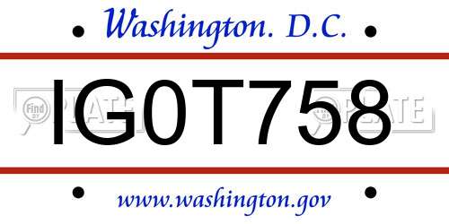 IG0T758 District Of Columbia License Plate