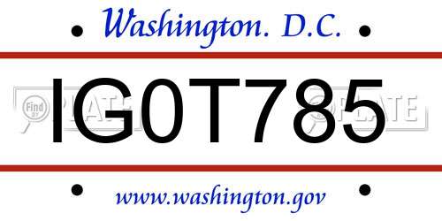 IG0T785 District Of Columbia License Plate
