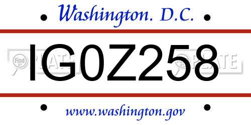 IG0Z258 District Of Columbia License Plate
