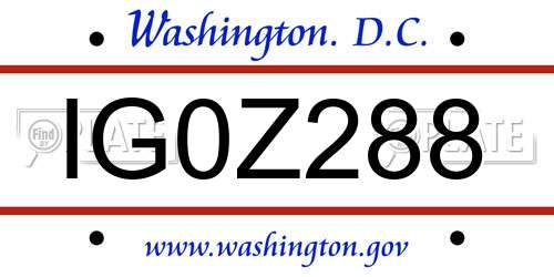 IG0Z288 District Of Columbia License Plate