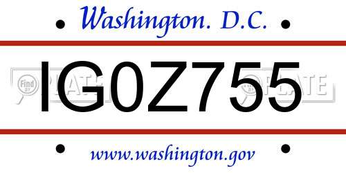 IG0Z755 District Of Columbia License Plate