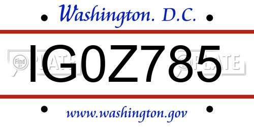 IG0Z785 District Of Columbia License Plate