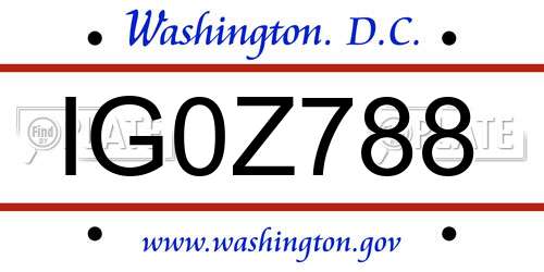 IG0Z788 District Of Columbia License Plate