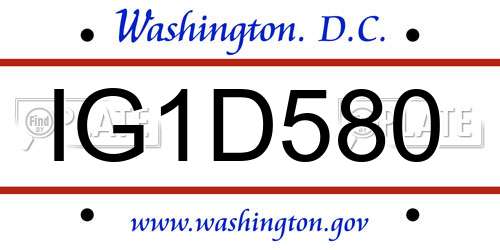 IG1D580 District Of Columbia License Plate
