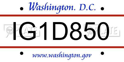 IG1D850 District Of Columbia License Plate