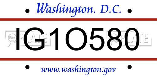 IG1O580 District Of Columbia License Plate