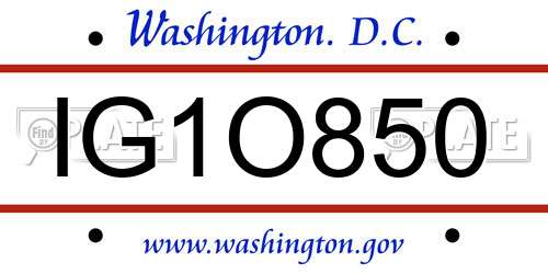 IG1O850 District Of Columbia License Plate
