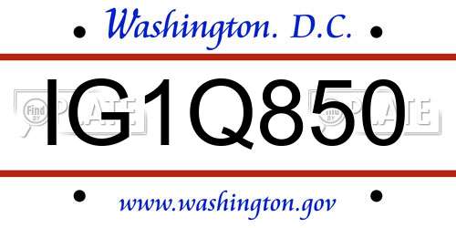 IG1Q850 District Of Columbia License Plate