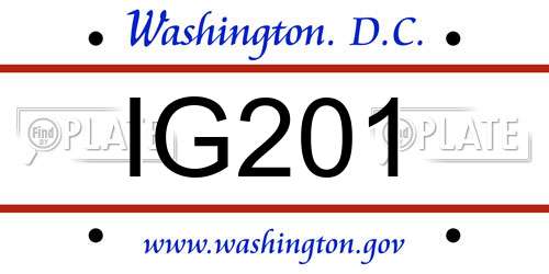 IG201 District Of Columbia License Plate