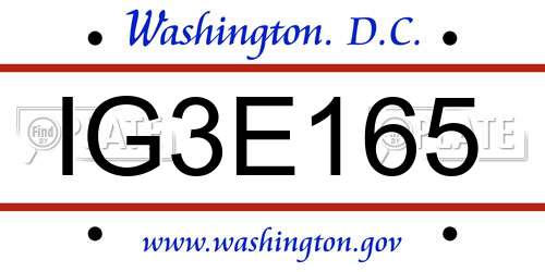 IG3E165 District Of Columbia License Plate
