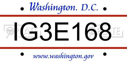 IG3E168 District Of Columbia License Plate