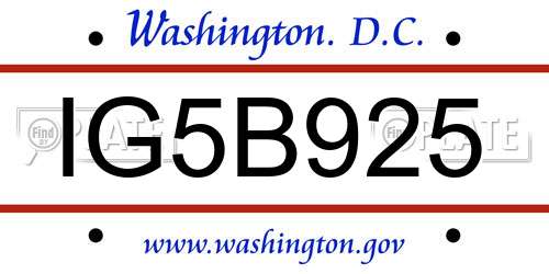 IG5B925 District Of Columbia License Plate