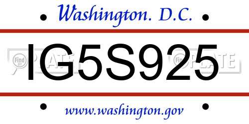 IG5S925 District Of Columbia License Plate