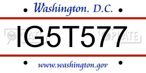 IG5T577 District Of Columbia License Plate