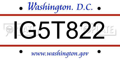 IG5T822 District Of Columbia License Plate