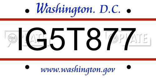 IG5T877 District Of Columbia License Plate