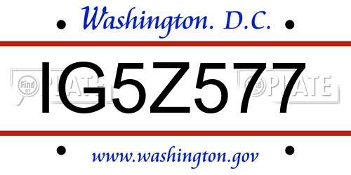 IG5Z577 District Of Columbia License Plate