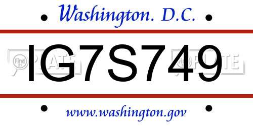 IG7S749 District Of Columbia License Plate
