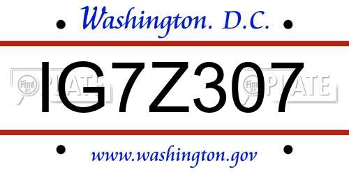 IG7Z307 District Of Columbia License Plate