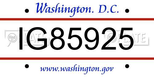 IG85925 District Of Columbia License Plate