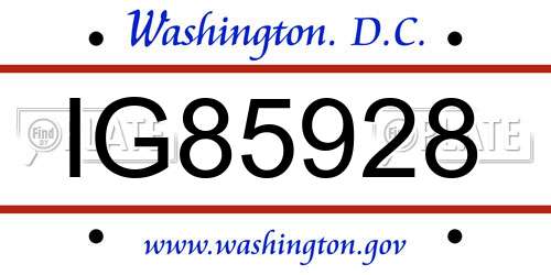 IG85928 District Of Columbia License Plate