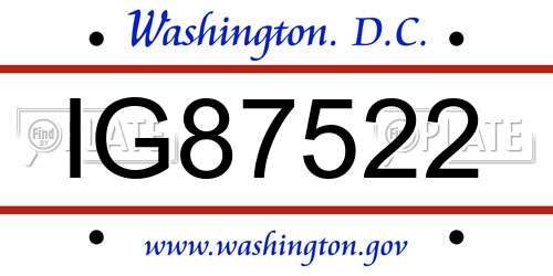 IG87522 District Of Columbia License Plate