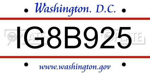 IG8B925 District Of Columbia License Plate