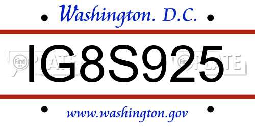 IG8S925 District Of Columbia License Plate