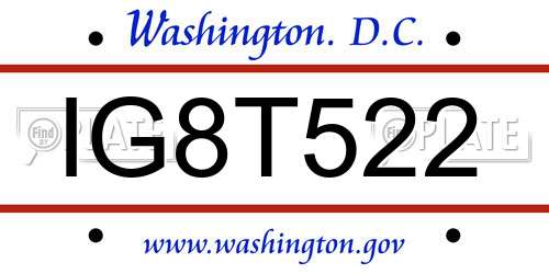 IG8T522 District Of Columbia License Plate