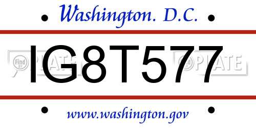 IG8T577 District Of Columbia License Plate