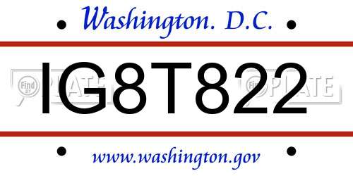 IG8T822 District Of Columbia License Plate