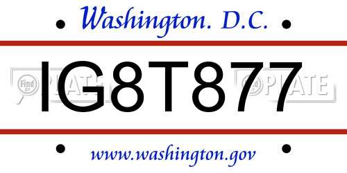 IG8T877 District Of Columbia License Plate