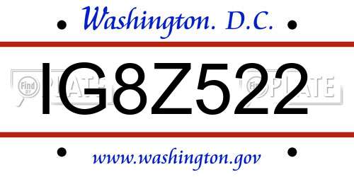 IG8Z522 District Of Columbia License Plate