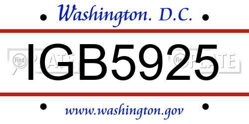 IGB5925 District Of Columbia License Plate