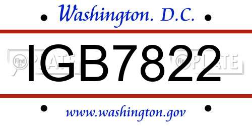 IGB7822 District Of Columbia License Plate
