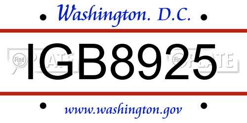 IGB8925 District Of Columbia License Plate
