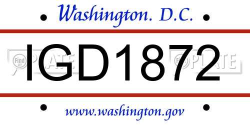 IGD1872 District Of Columbia License Plate