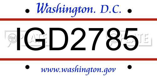 IGD2785 District Of Columbia License Plate
