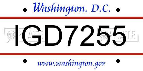 IGD7255 District Of Columbia License Plate