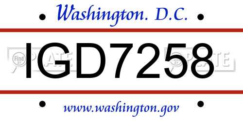 IGD7258 District Of Columbia License Plate