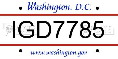 IGD7785 District Of Columbia License Plate
